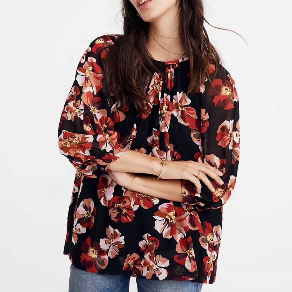 Tie-Back Bubble-Sleeve Top in French Rose